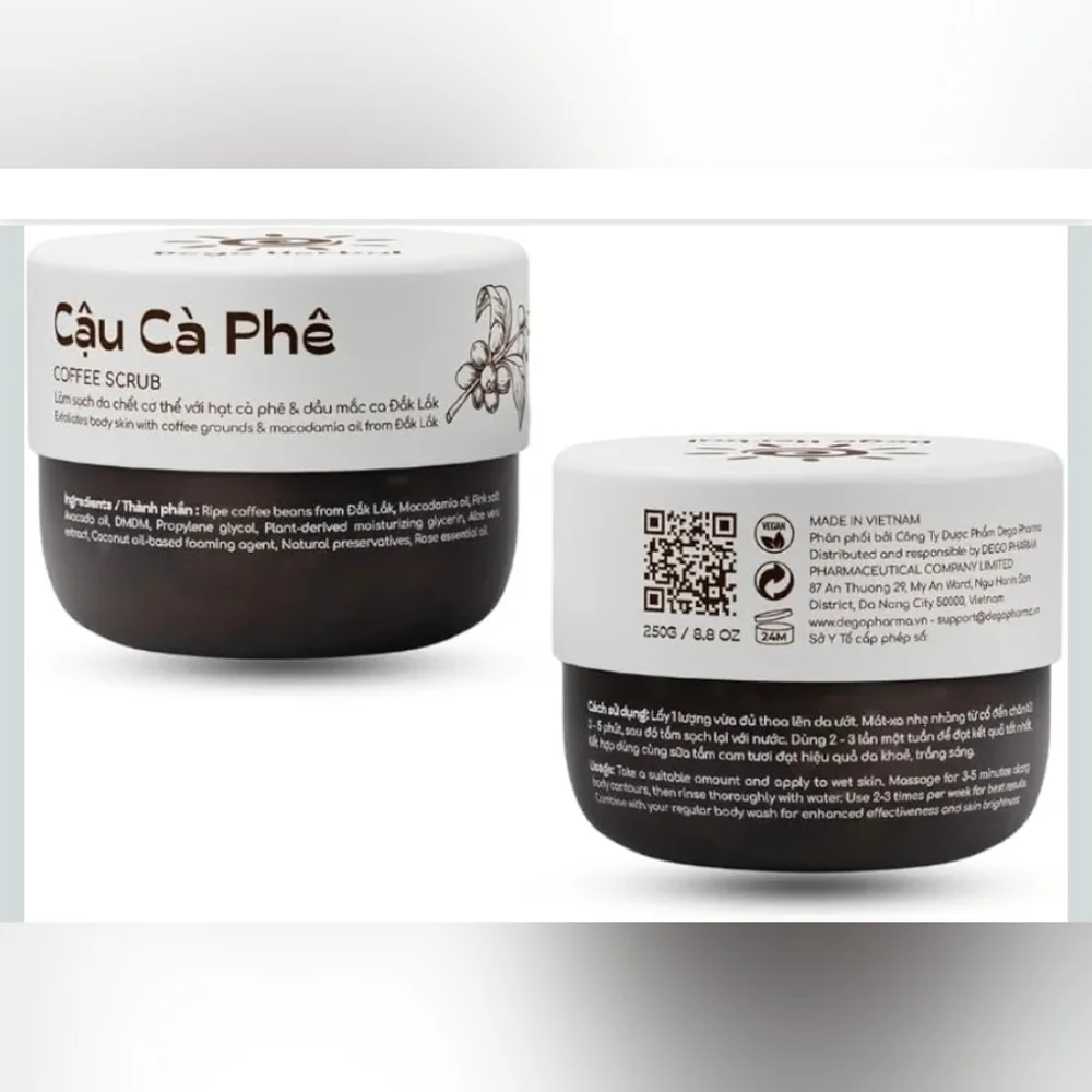 Cầu Cà Phê Coffee Scrub By Dego Herbal - Rich Brown White Sealed NWT 8.8oz